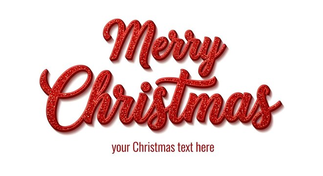Festive red glitter merry christmas lettering design with a customizable text field for personalized holiday messages, isolated on white background - Powered by Adobe
