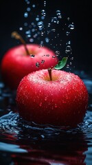 Vibrant Red Apples Splashing in Water Freshness and Health for Food and Beverage Marketing