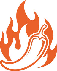 Spicy pepper on fire silhouette icon symbol heat food flavor hot chili pepper flame graphics vector