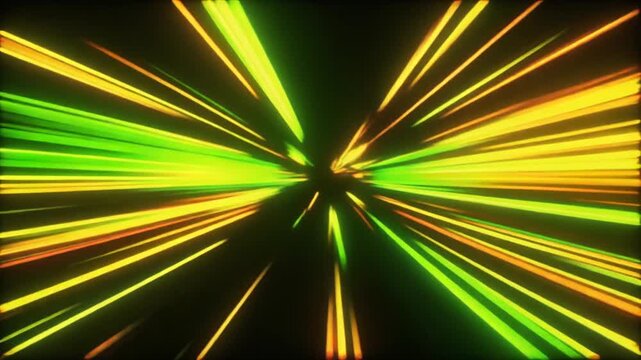 ネオンイエローとライムグリーンの鋭いストリークが高速で流れ、グリッチ風のモーションブラーとシャープな発光が際立つ映像。
鮮烈な黄系ネオンがサイバーでエネルギッシュなムードを形成。