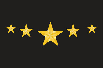Luxurious Gold Star Decoration for Review, Achievement, Award, Badge, Premium Label, Celebration, and Ranking Design: Golden 3D Shiny Stars Rating Icon Set on Black Background