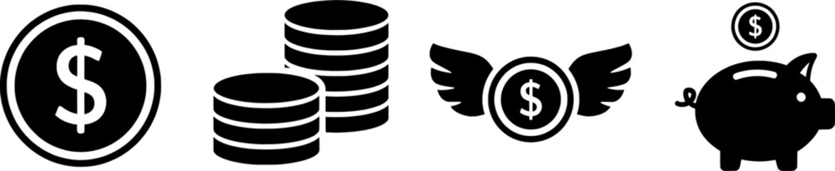 Coin Icon Set | Money Currency Solid Vector