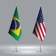 Two Standing Flags Representing USA vs Brazil with Flags on Bodies 