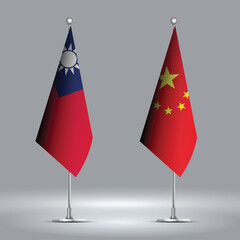 Two Standing Flags Representing China vs Taiwan with Flags on Bodies 