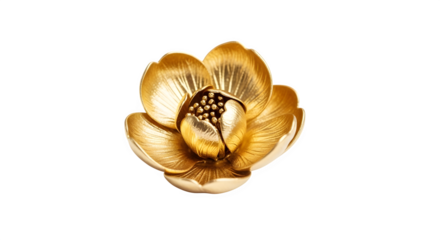 Golden flower isolated on transparent background, a symbol of beauty and elegance