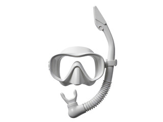 A scuba mask and snorkel set sitting on a white background, ready for underwater adventures