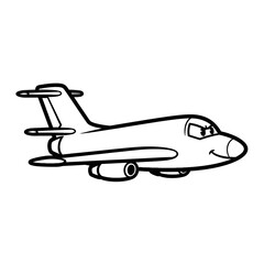 Cartoon airplane with a face, outlined in black and white.