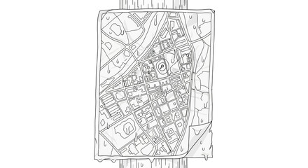 Hand drawn city map with streets and parking areas