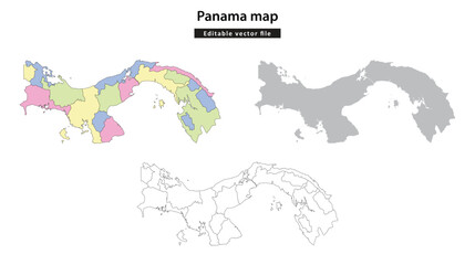 Panama map Three detailed vector maps of Panama showing its geographical outline and internal administrative divisions.