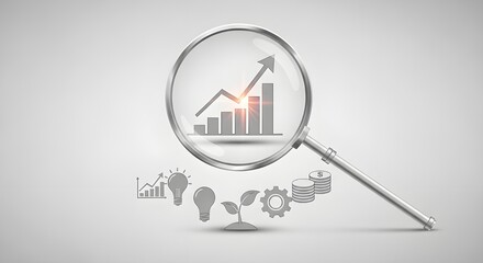 Magnifying glass focusing on a bar graph showing growth and business concepts.