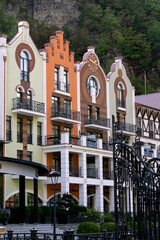Beautiful views of old houses in the city of Borjomi in Georgia, October 2025.