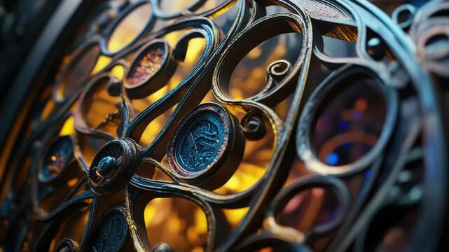 Video Close-up of a metal clock featuring decorative designs