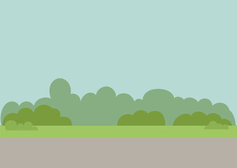 Green bushes and grass under a blue sky, simple landscape for nature design and eco-friendly project.