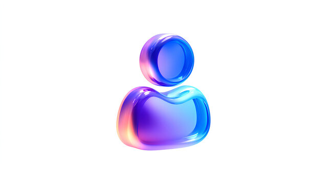 3D glassmorphism user icon with glossy gradient effect. Minimal abstract person symbol for profile, avatar, and digital identity on white background. Stock Illustration 