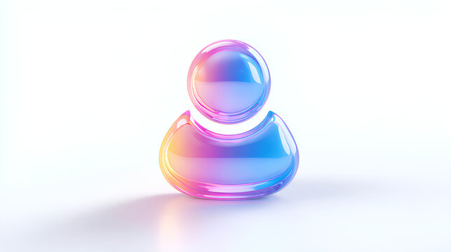3D glassmorphism user icon with glossy gradient effect. Minimal abstract person symbol for profile, avatar, and digital identity on white background. Stock Illustration  - Powered by Adobe