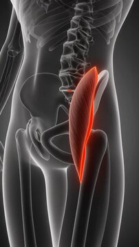 Anatomy of the human hip flexor muscle highlighted in red