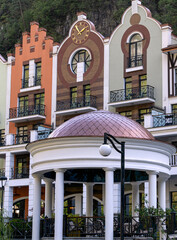 Beautiful views of old houses in the city of Borjomi in Georgia, October 2025.