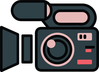 Vector video camera icon with a retro aesthetic and muted color palette for filming and media production