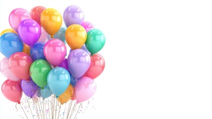A vibrant cluster of balloons in various colors stands ready for a joyful celebration. The scene is bright and lively perfect for any party or event.
