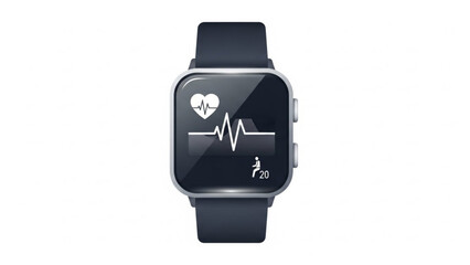 Smartwatch displaying heart rate monitoring application interface with electrocardiogram line and running icon
