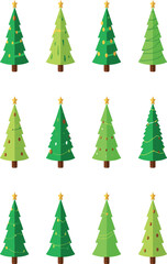 Obraz premium Green Christmas Tree Icons Set with Stars, Festive Winter Holiday Evergreen Collection