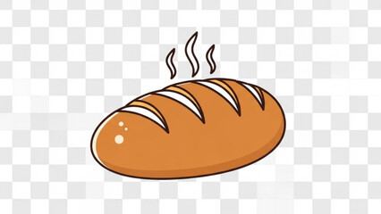 Cartoon illustration of a freshly baked loaf of bread with steam rising, perfect for bakery or food design concepts