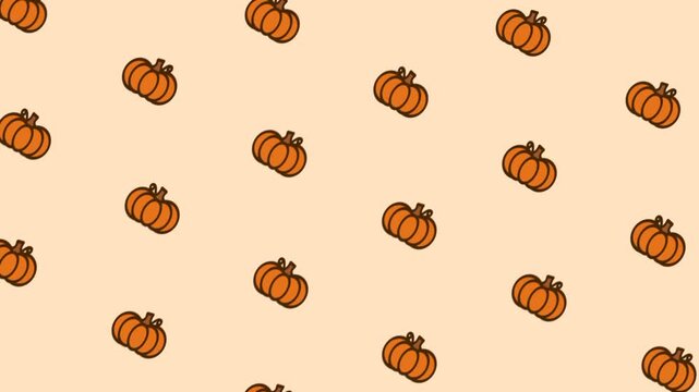 A playful pattern of repeated pumpkins forms a lively seasonal background highlighting autumn energy, festive decoration, and warm illustrated charm in a simple repeating layout.