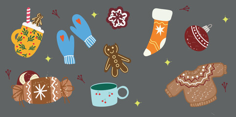 Cute Christmas illustration pack featuring seasonal icons and warm winter details.