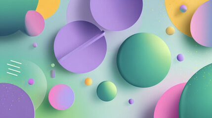 Abstract gradient background and fluid shapes. Vector illustrations featuring trendy pastel blends, modern geometric elements, art, circles, and objects in purple, green, and yellow for poster Stock