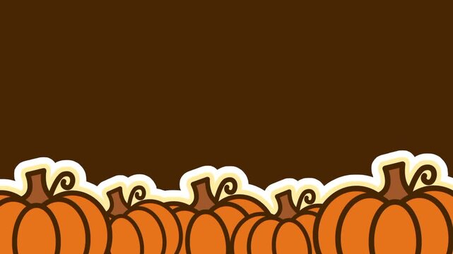 A dense row of pumpkins forms a lively illustrated border emphasizing autumn celebration, warm decorative flair, and cheerful seasonal spirit in a bright inviting layout.