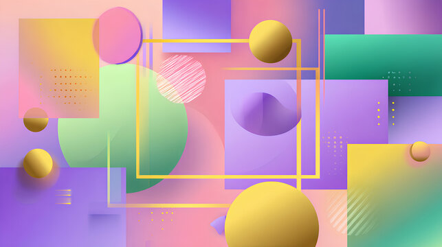 Abstract gradient background and fluid shapes. Vector illustrations featuring trendy pastel blends, modern geometric elements, art, circles, and objects in purple, green, and yellow for poster Stock