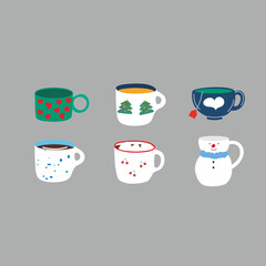 Warm and cozy holiday cups with cute patterns. Perfect for Christmas cards, social media, and winter branding.