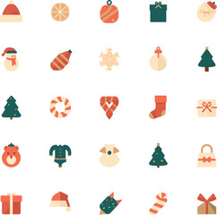 Flat design christmas icons set for holiday celebration