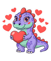 Watercolor Valentine's Day T-Rex Png