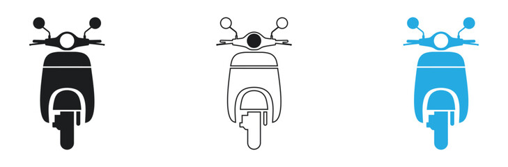Chic scooter icons in black, white and blue for modern urban lifestyle designs, offering clean vector simplicity for transportation themes and trendy graphic projects