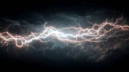 Bright flashes of lightning dispersing the darkness. Electric lines of light cutting through the blackness like pure energy. A thunder, overlay, lightning, storm, electric effect. Stock Illustration