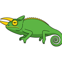 Cartoon Chameleon with Horns and a Swirled Tail Illustration.