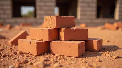 Building materials construction site red bricks stacked bricks masonry outdoor construction raw materials architecture groundwork soil building