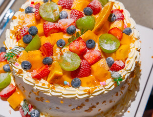 close up on fruit birthday cake