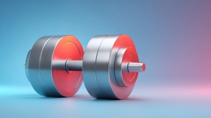Sleek Design of Modern Dumbbell on Gradient Background with Blue and Pink Tones for Fitness and Strength Training Promotions or Health Lifestyle Branding