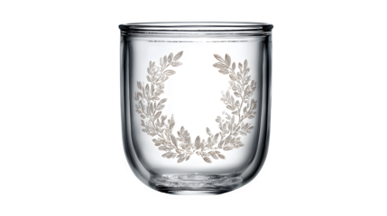 Double-walled glass tumbler with sandblasted Christmas wreath motif, isolated on white background