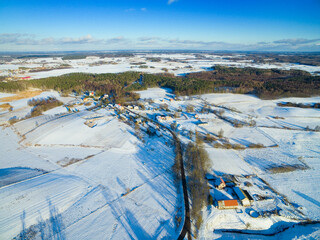 Aerial view of Masurian landscape in Zelki, Poland