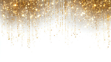 Christmas falling golden lights. Magic gold dust and glare. Yellow sparks glitter special light effect on white background. Stock Illustration