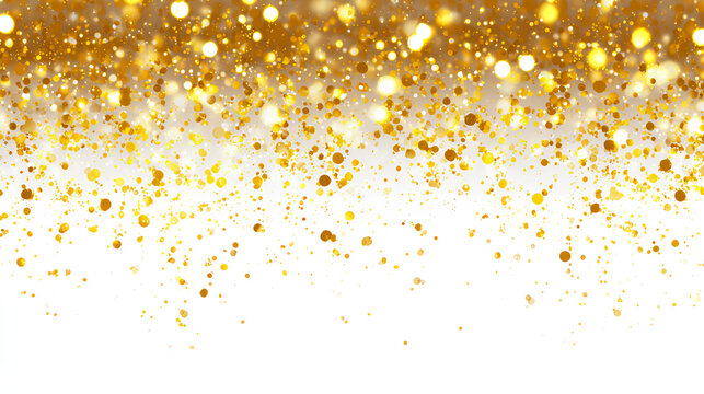 Christmas falling golden lights. Magic gold dust and glare. Yellow sparks glitter special light effect on white background. Stock Illustration  - Powered by Adobe