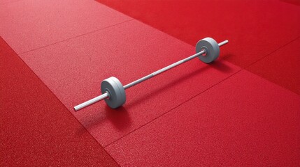 Barbell on Red Gym Floor for Weight Training and Fitness Use, Ideal for Workout, Exercise Routine, Strength Training, and Healthy Lifestyle Promotion