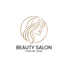 Woman face long hair line art beauty salon silhouette Vector logo template