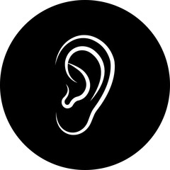 Hearing ear icon in black flat line style, auditory sense symbol illustration pack of sound listening signs, outline ear graphic bundle for sensory perception elements