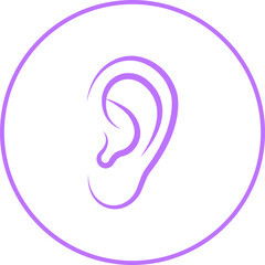 Obraz premium Hearing ear icon in black flat line style, auditory sense symbol illustration pack of sound listening signs, outline ear graphic bundle for sensory perception elements