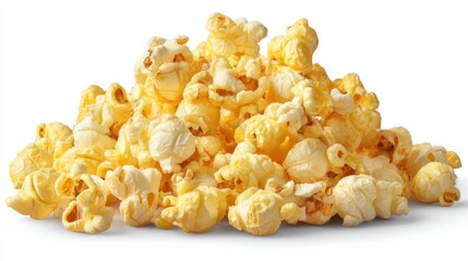 A large pile of freshly made popcorn sits ready to be enjoyed. The fluffy buttery snacks are ideal for sharing during movie nights at home or special events.