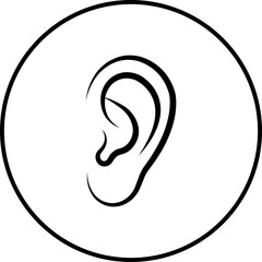 Hearing ear icon in black flat line style, auditory sense symbol illustration pack of sound listening signs, outline ear graphic bundle for sensory perception elements